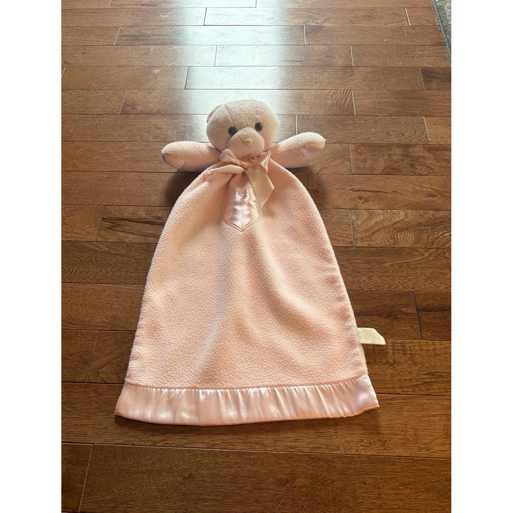 Dakin Teddy Bear VTG Lovey Security Blanket PINK SATIN Heart/Trim Blankie Lovie